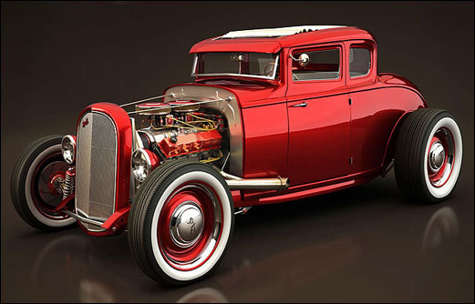 Hot Rod 03 | Candy Apple Red hot rod mancave wall hanging