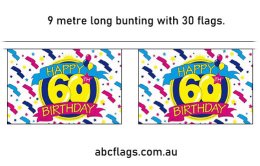 Happy 60th Birthday bunting 9mt long with 30 flags
