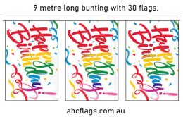 Happy Birthday bunting (White) 9mt long with 30 flags