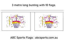 Happy Birthday Cupcake flag bunting 3mt long with 10 flags