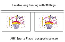 Happy Birthday Cupcake flag bunting 9mt long with 30 flags