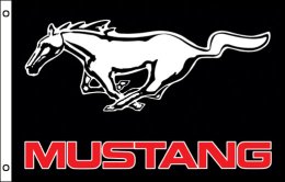 Mustang flag 900 x 1500 | Black Mustang logo mancave wall flag