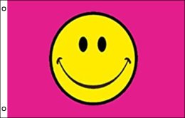Smiley flag 900 x 1500 | Hot Pink smiley flag 3' x 5'