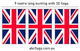 United Kingdom UK flag bunting 9mt long with 30 x UK flags