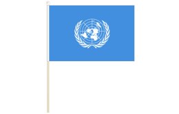 United Nations hand waving flag | United Nations stick flag