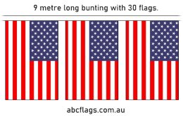United States USA flag bunting 9mt long with 30 x USA flags