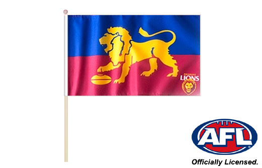 Image of Brisbane Lions fan flag Lions hand waving flag