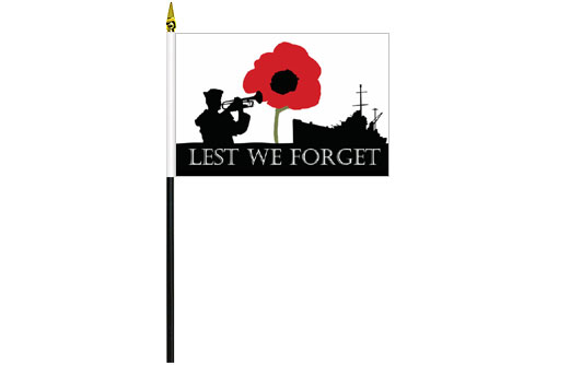 Image of ANZAC Lest We Forget Navy flag 100mm x 150mm