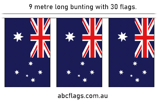 Australia flag bunting 9mt long with 30 x 155x225mm flags