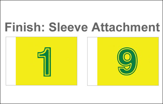 Image of Golf club flag set 1-9 holes sleeve finish. 100% Australian made