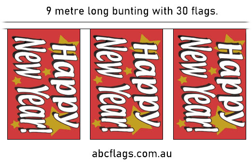 Happy New Year bunting 9mt long with 30 flags