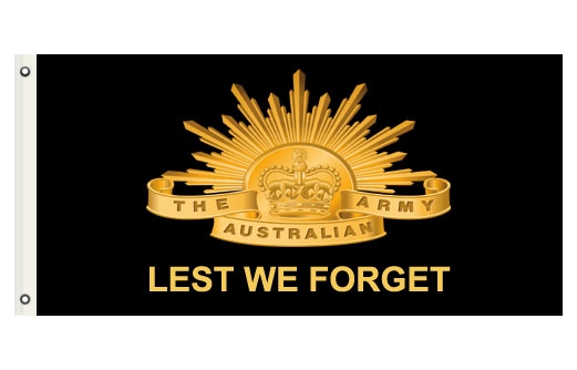 Image of ANZAC Lest We Forget Rising Sun flag - Black