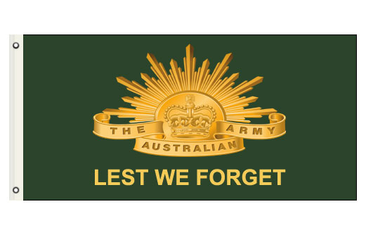 Image of ANZAC Lest We Forget Rising Sun flag - Olive Drab