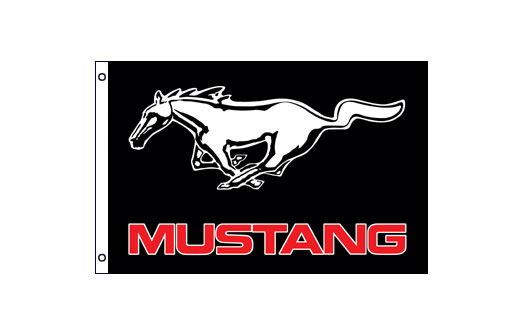 Image of Mustang flag 600 x 900 Black Mustang logo mancave wall flag