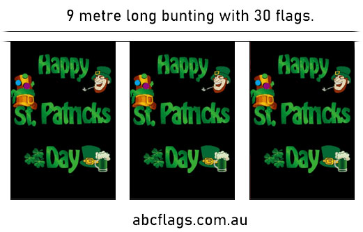 Saint Patricks Day bunting 9mt long with 30 flags