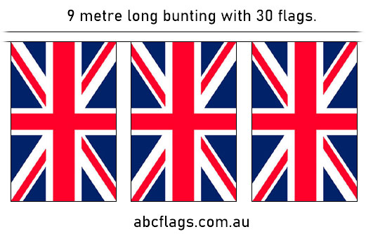 UK flag bunting 9mt long with 30 flags