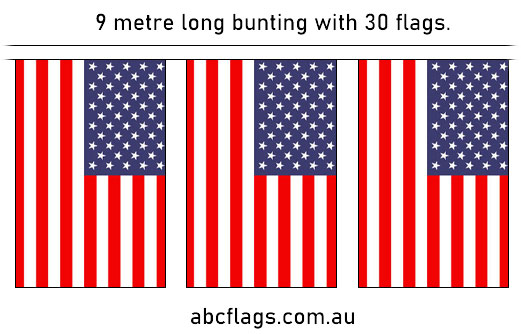 USA bunting 9mt long with 30 flags